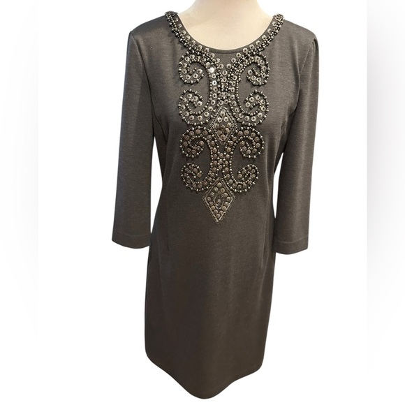 Ellen Tracy Gray Embellished Dress size 8 - Picture 1 of 9